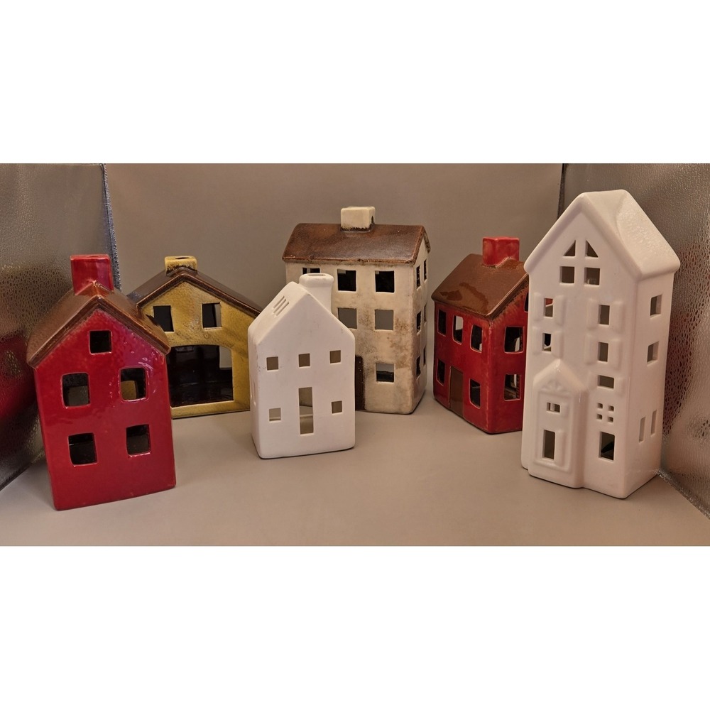 Mini Ceramic Village  Six Houses. Light Up‎ With Your Candles